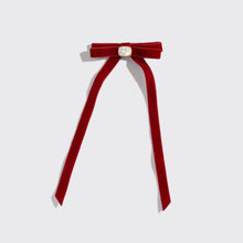 Load image into Gallery viewer, Holiday Velvet & Gemstone Bow Hair Clip