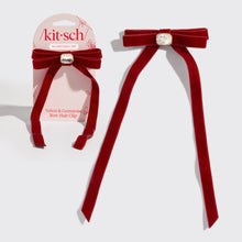 Load image into Gallery viewer, Holiday Velvet & Gemstone Bow Hair Clip