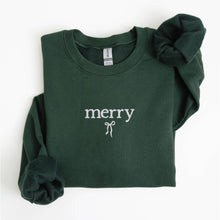 Load image into Gallery viewer, Embroidered Christmas Sweatshirt – Forest Green with Bow