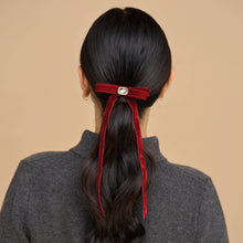 Load image into Gallery viewer, Holiday Velvet &amp; Gemstone Bow Hair Clip
